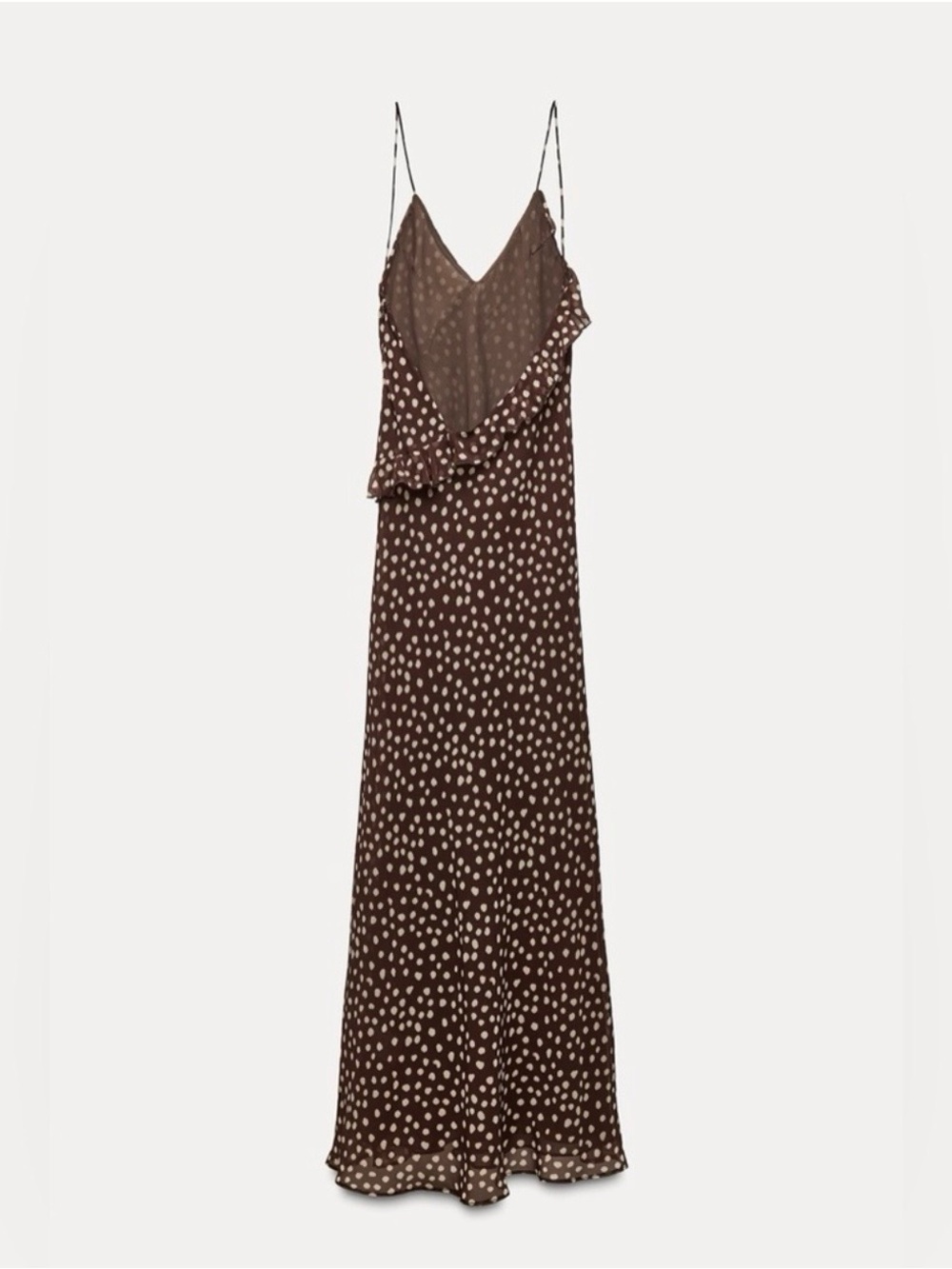 Zara Brown Maxi Slip Dress with Cream Polka Dots - Picture 2 of 8